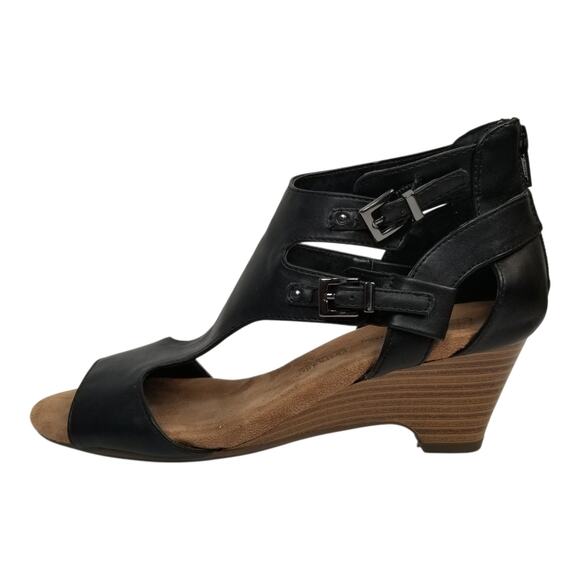 Croft & Barrow Ortholite  Low Wedge Heel Faux Vegan Leather Peep Toe Shoes 8.5 - Picture 2 of 8